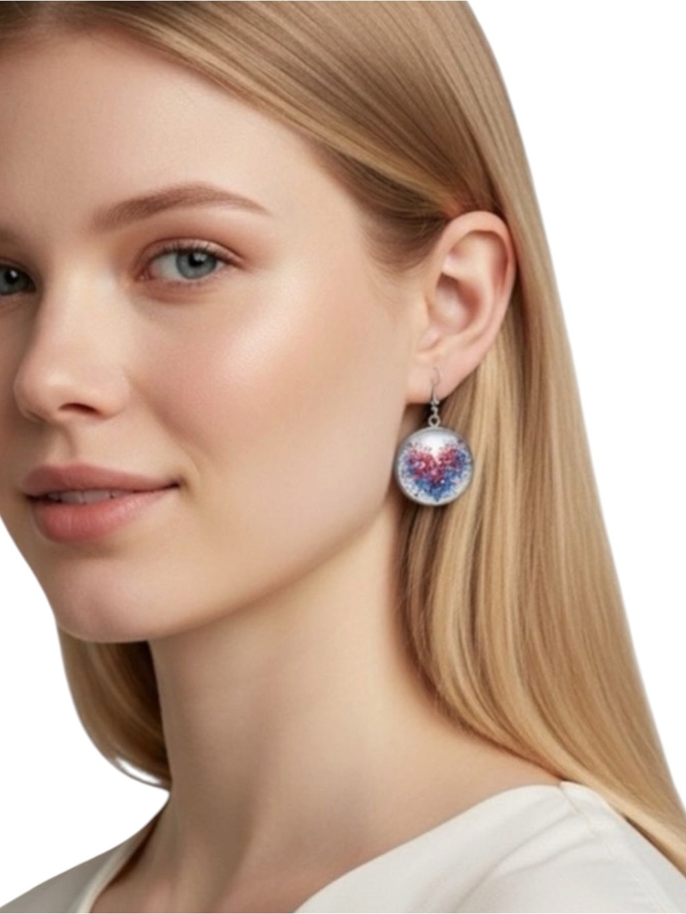 Hand Crafted Blue Pink Heart Earrings NWT Bohemian Cottage Gift